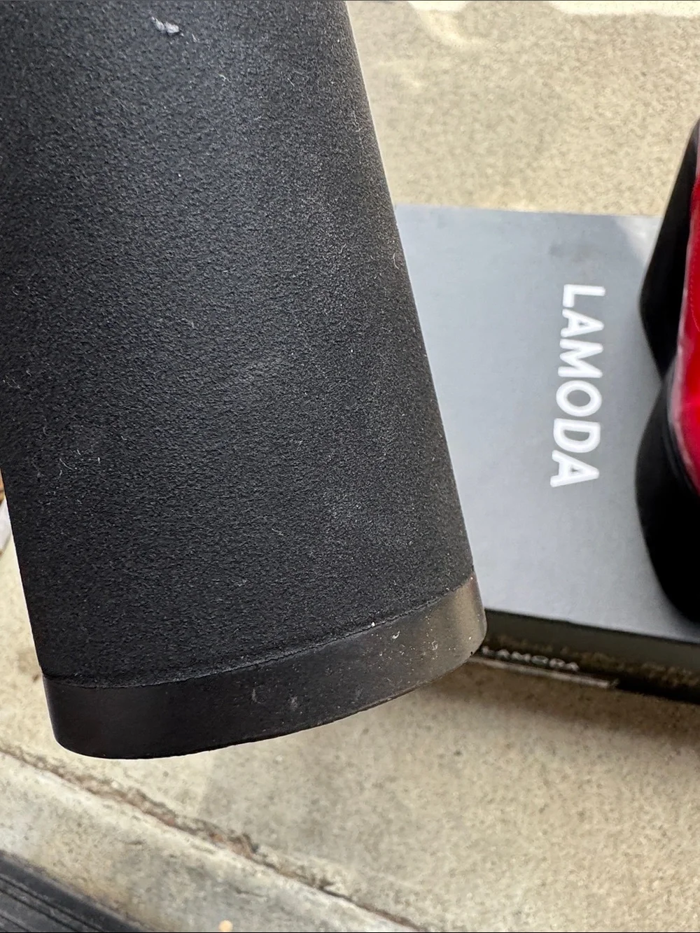 LaModa Red Patent Platform Wedge Boots with Black Sole